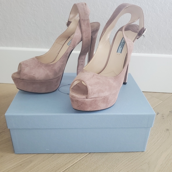 Prada Suede Slingback Platform Pumps - Picture 1 of 8